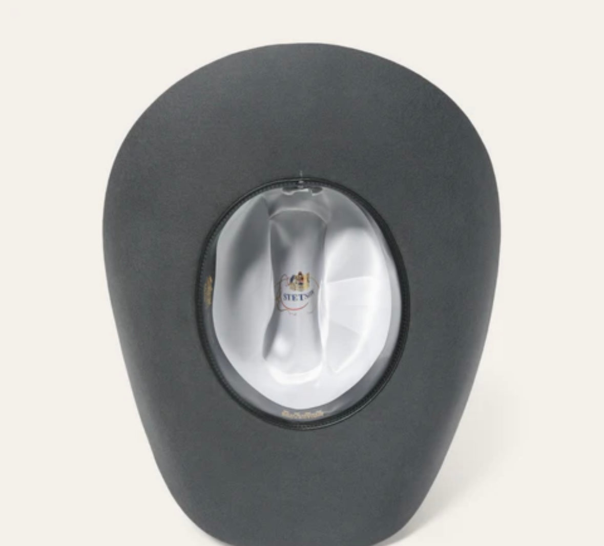 Interior view showing leather sweatband and satin liner