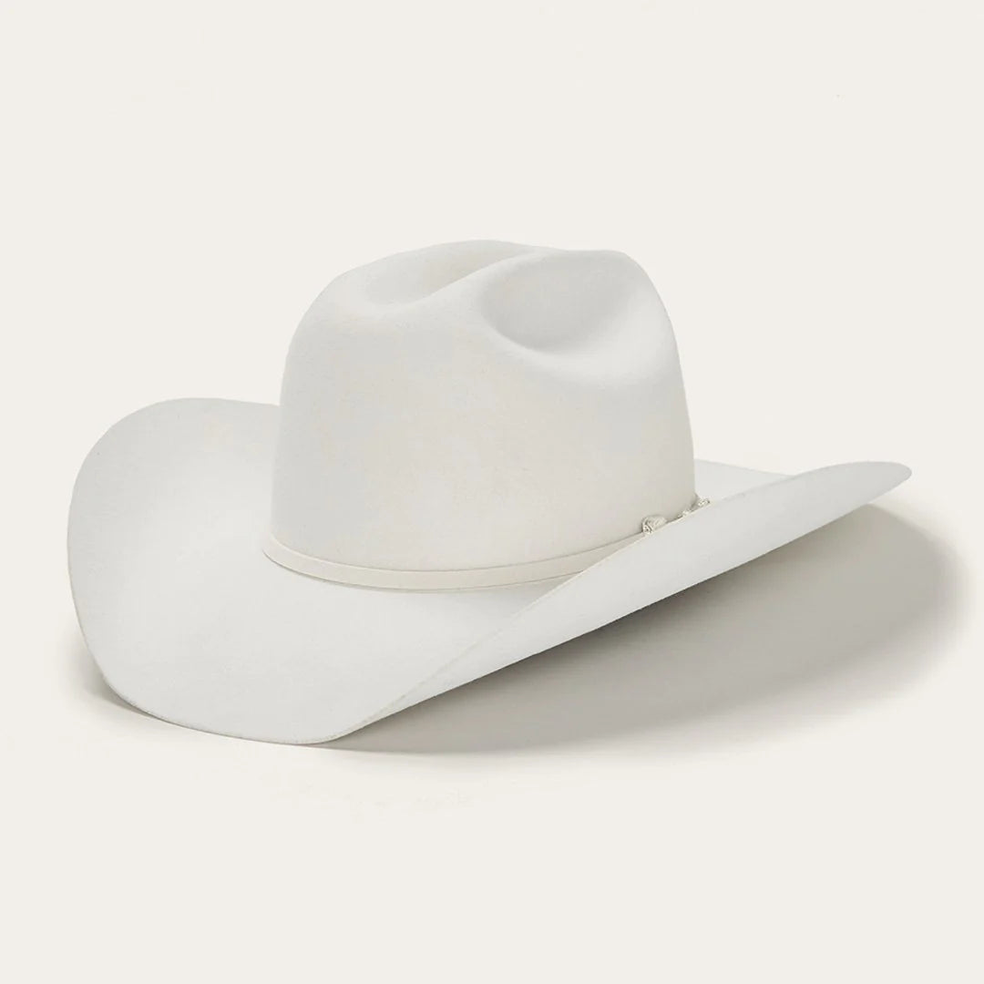 Stetson Deadwood 4X white wool cowboy hat angled front view