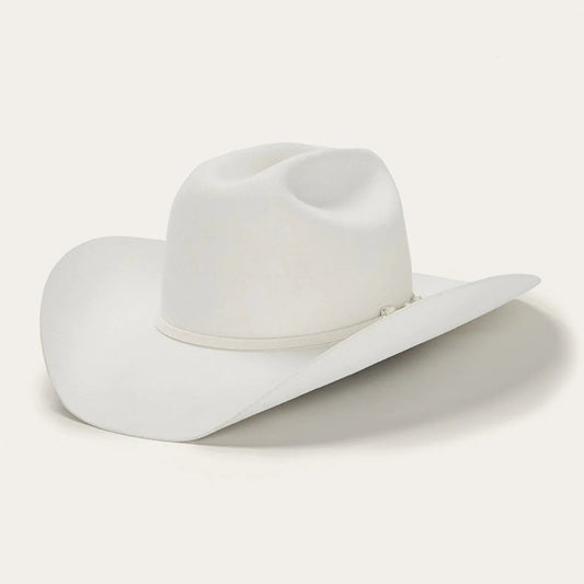 Stetson Deadwood 4X white wool cowboy hat angled front view
