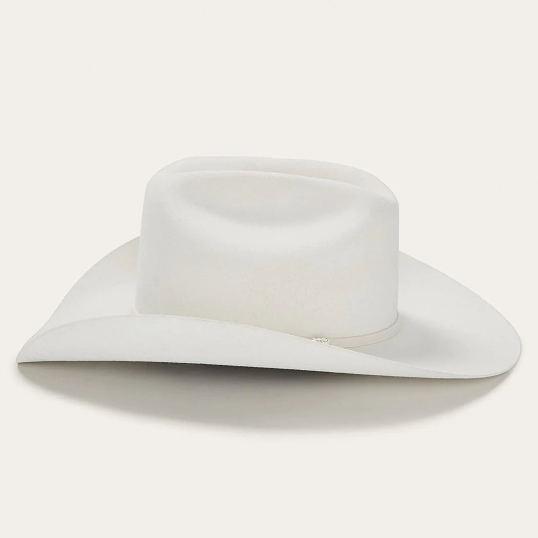 Stetson Deadwood 4X white cowboy hat side profile view
