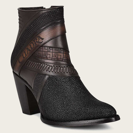 Hand Painted Exotic Black Stingray Leather Bootie