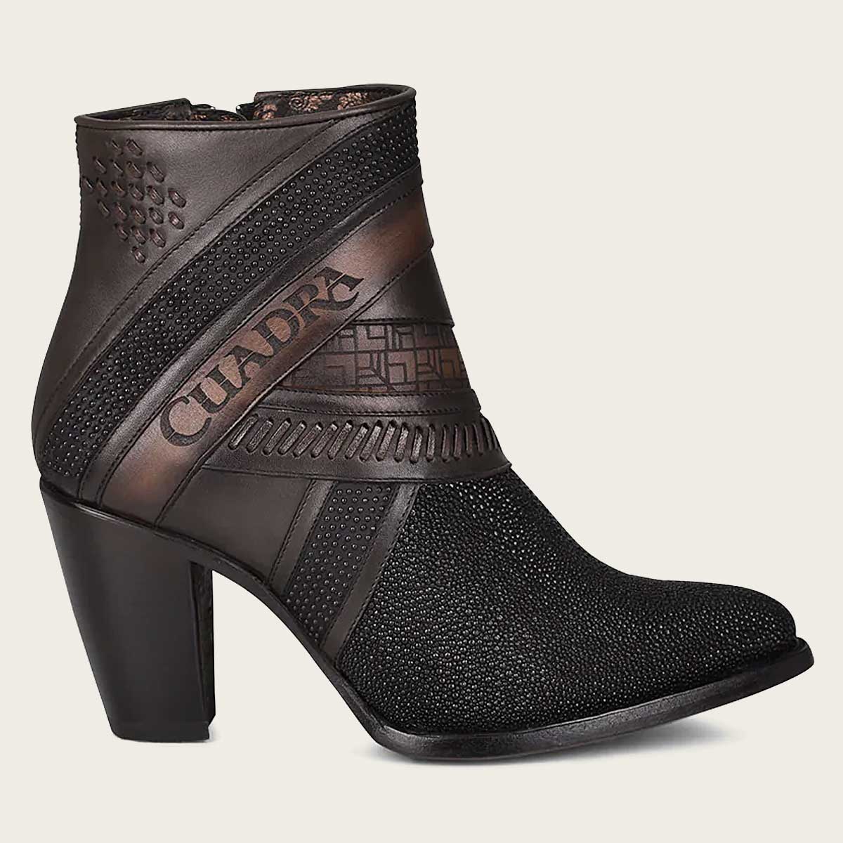 Hand Painted Exotic Black Stingray Leather Bootie