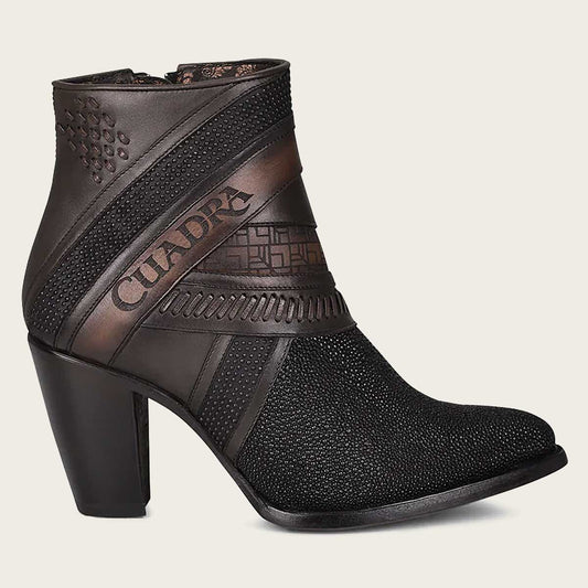 Hand Painted Exotic Black Stingray Leather Bootie