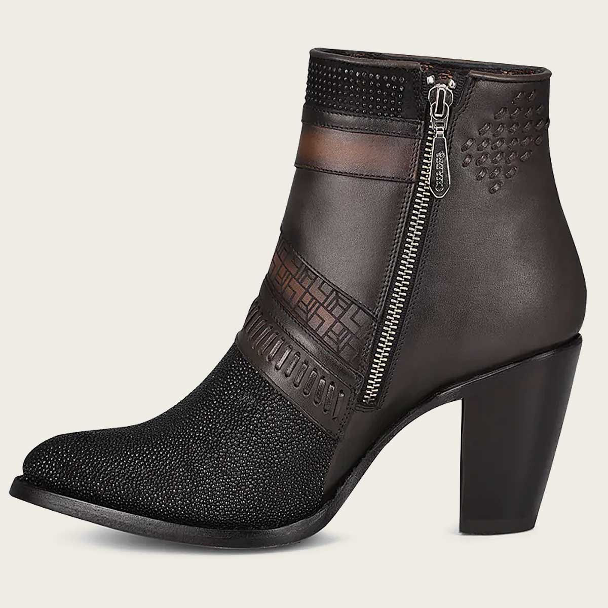 Hand Painted Exotic Black Stingray Leather Bootie