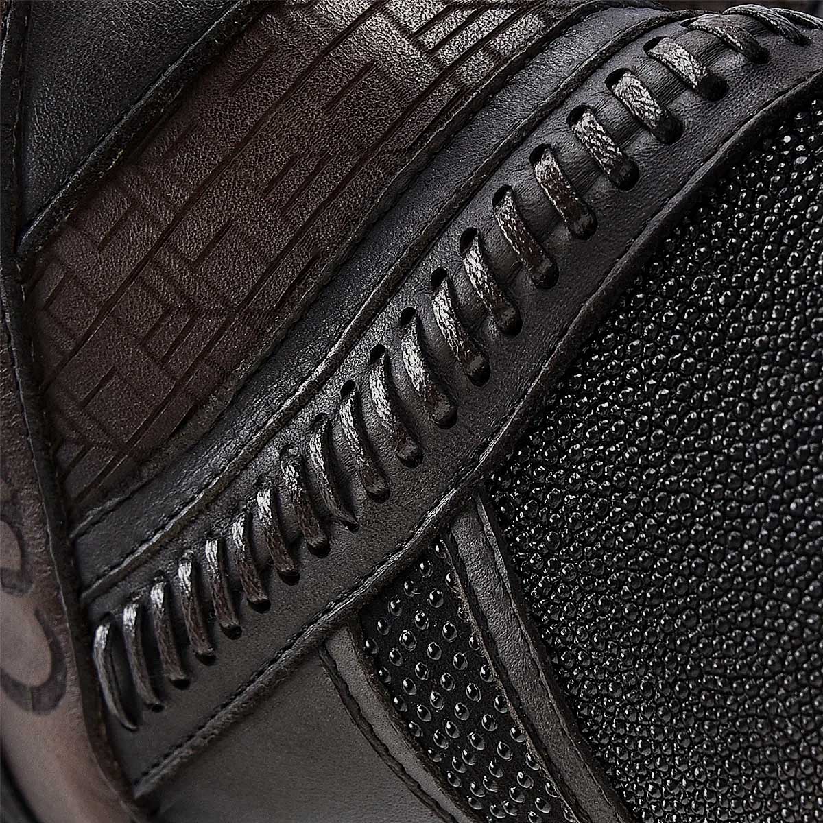 Hand Painted Exotic Black Stingray Leather Bootie