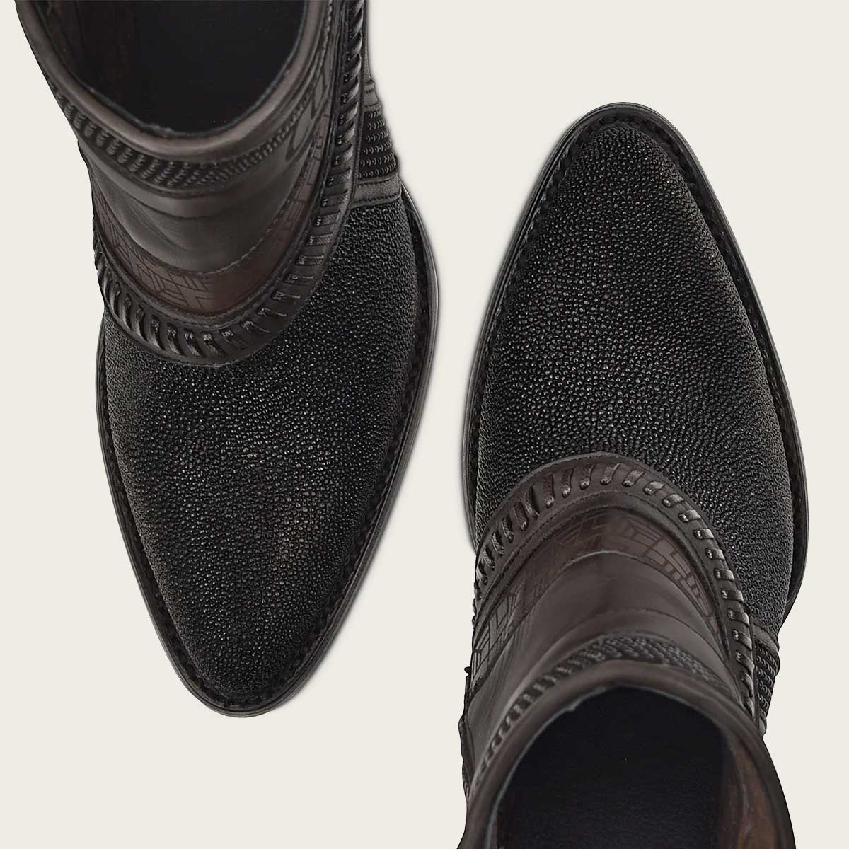 Hand Painted Exotic Black Stingray Leather Bootie