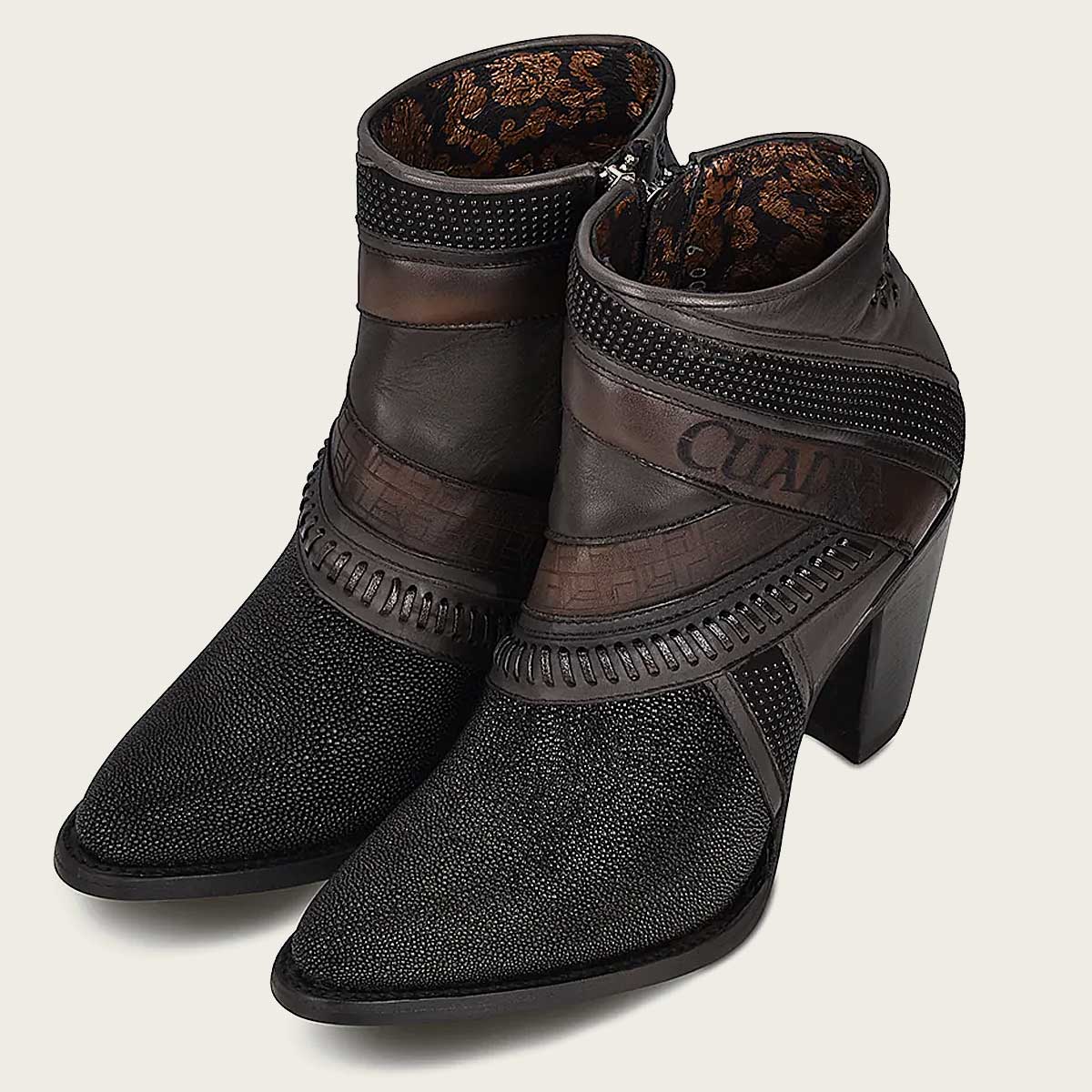 Hand Painted Exotic Black Stingray Leather Bootie