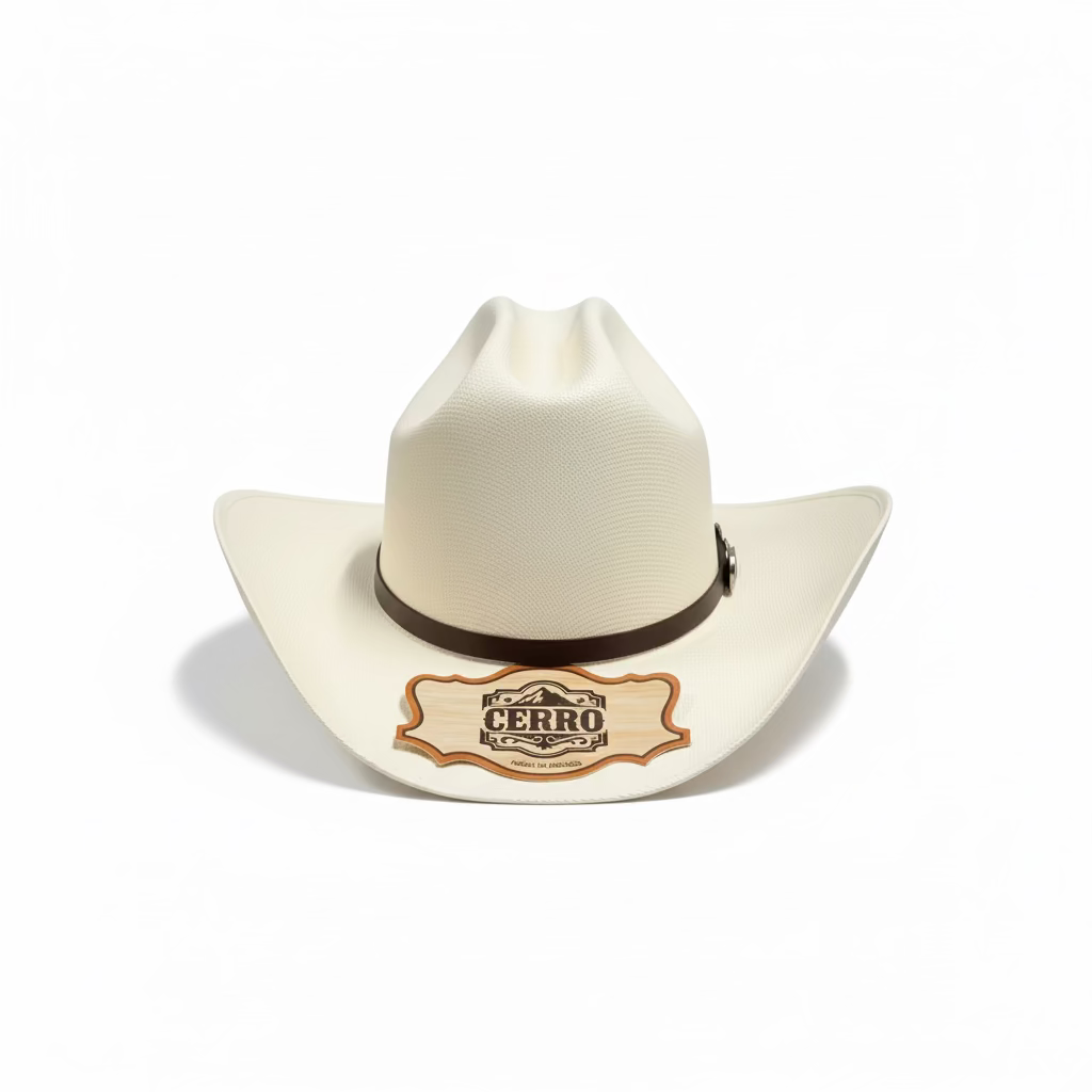 Cerro 1000X Virgen Maria Brown Hat Band Hat front view in beige with decorative hatband