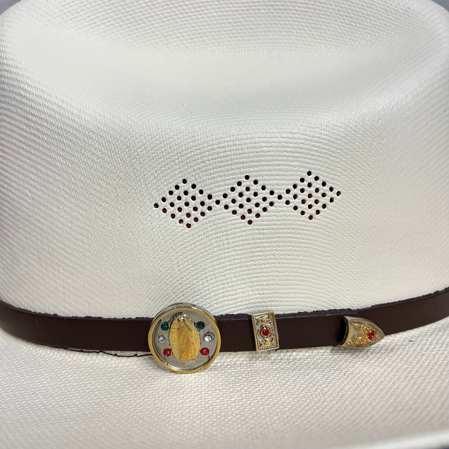 Close-up of the brown hat band on Cerro 1000X Virgen Maria Brown Hat Band Hat