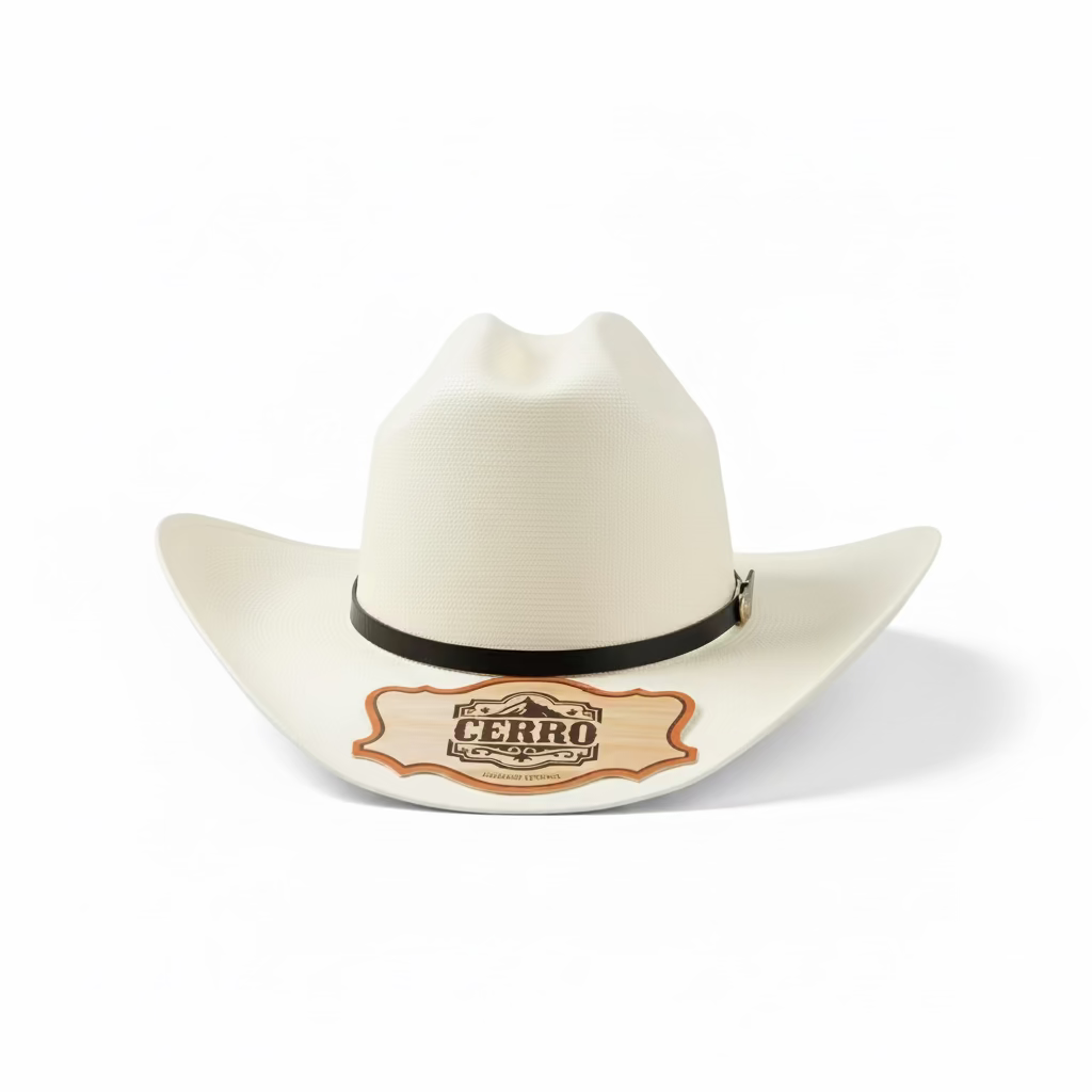 Cerro 1000X Virgen Maria Black Hat Band Hat front view in beige with decorative hatband