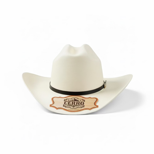 Cerro 1000X Virgen Maria Black Hat Band Hat front view in beige with decorative hatband
