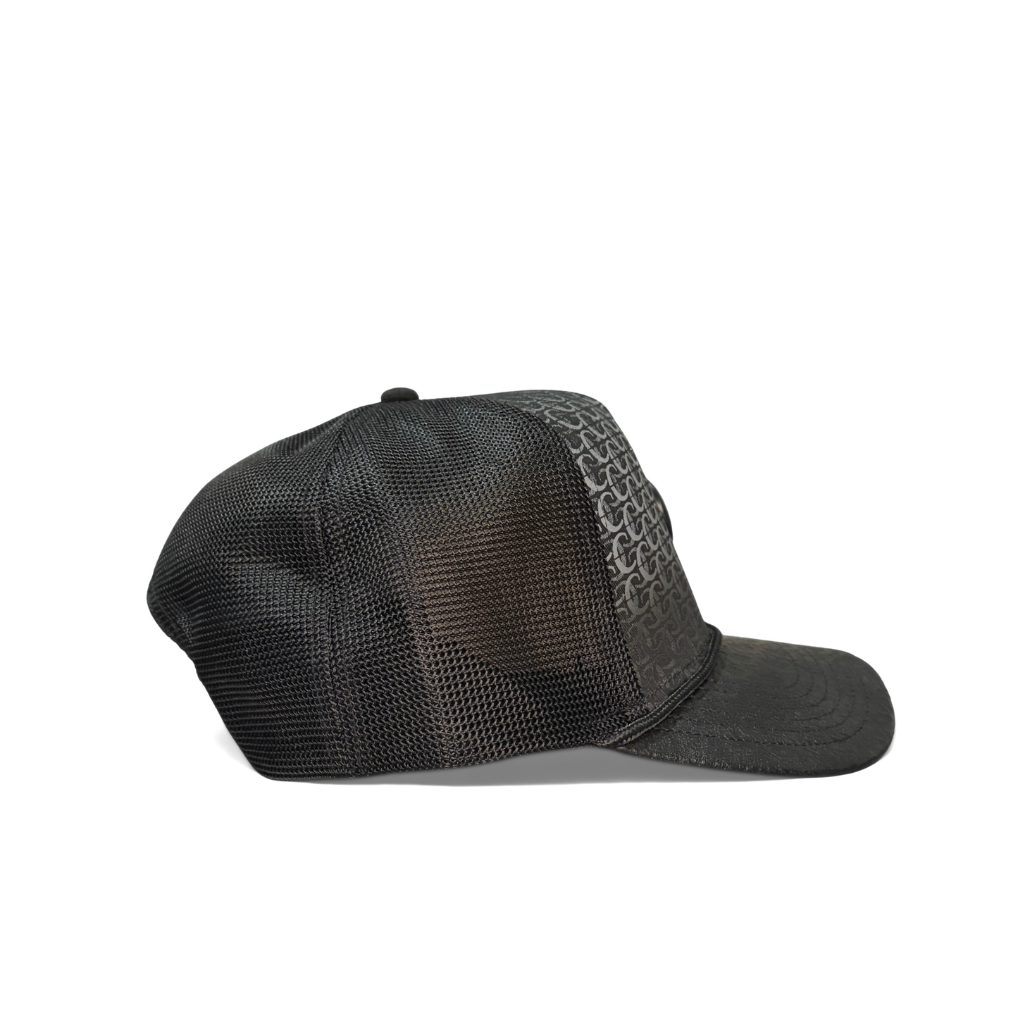 Side view of black Cuadra patterned cap