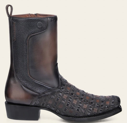 Chocolate & Black Laser & Woven & Zipper Boot