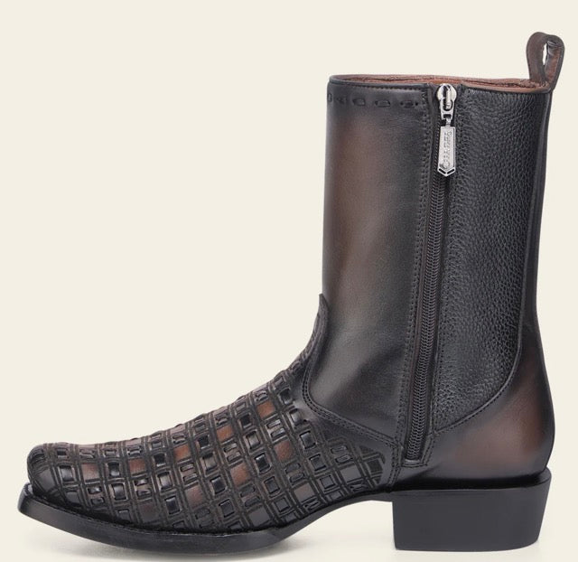 Chocolate & Black Laser & Woven & Zipper Boot