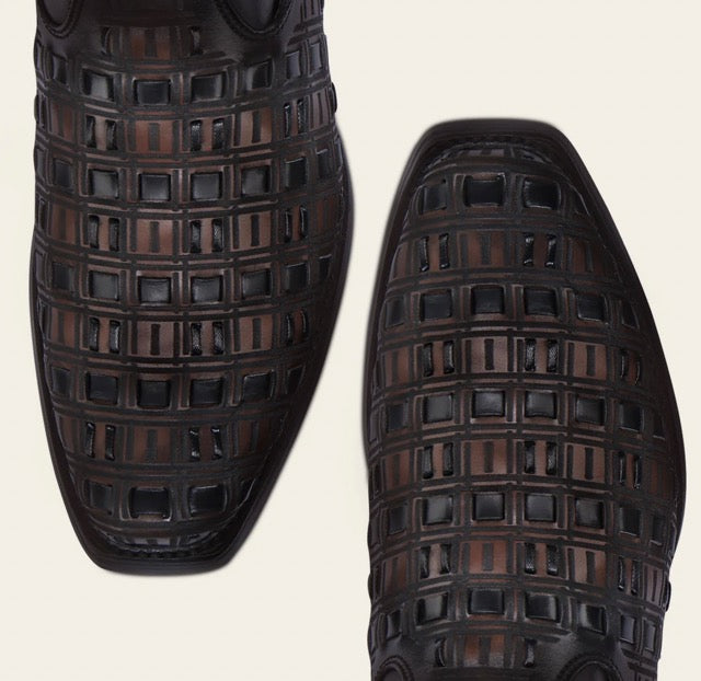 Chocolate & Black Laser & Woven & Zipper Boot