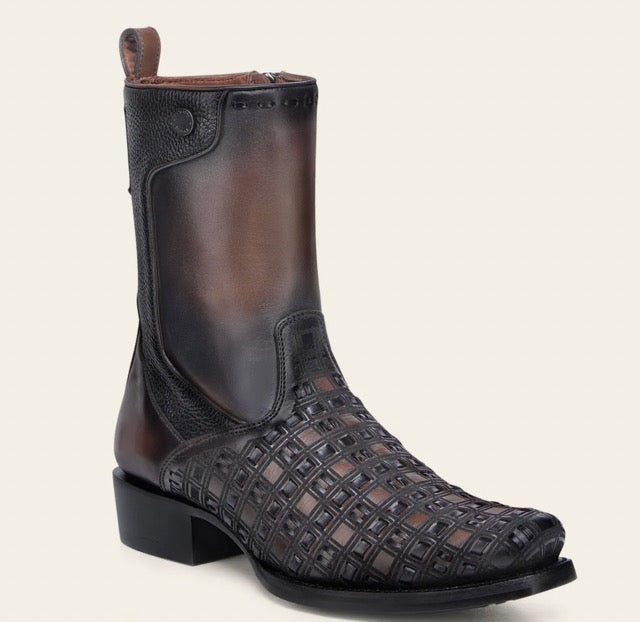 Chocolate & Black Laser & Woven & Zipper Boot