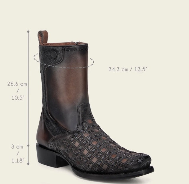 Chocolate & Black Laser & Woven & Zipper Boot