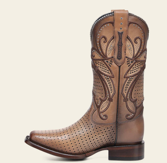 Cuadra Western Rodeo Light Brown Bovine Leather Boot side view