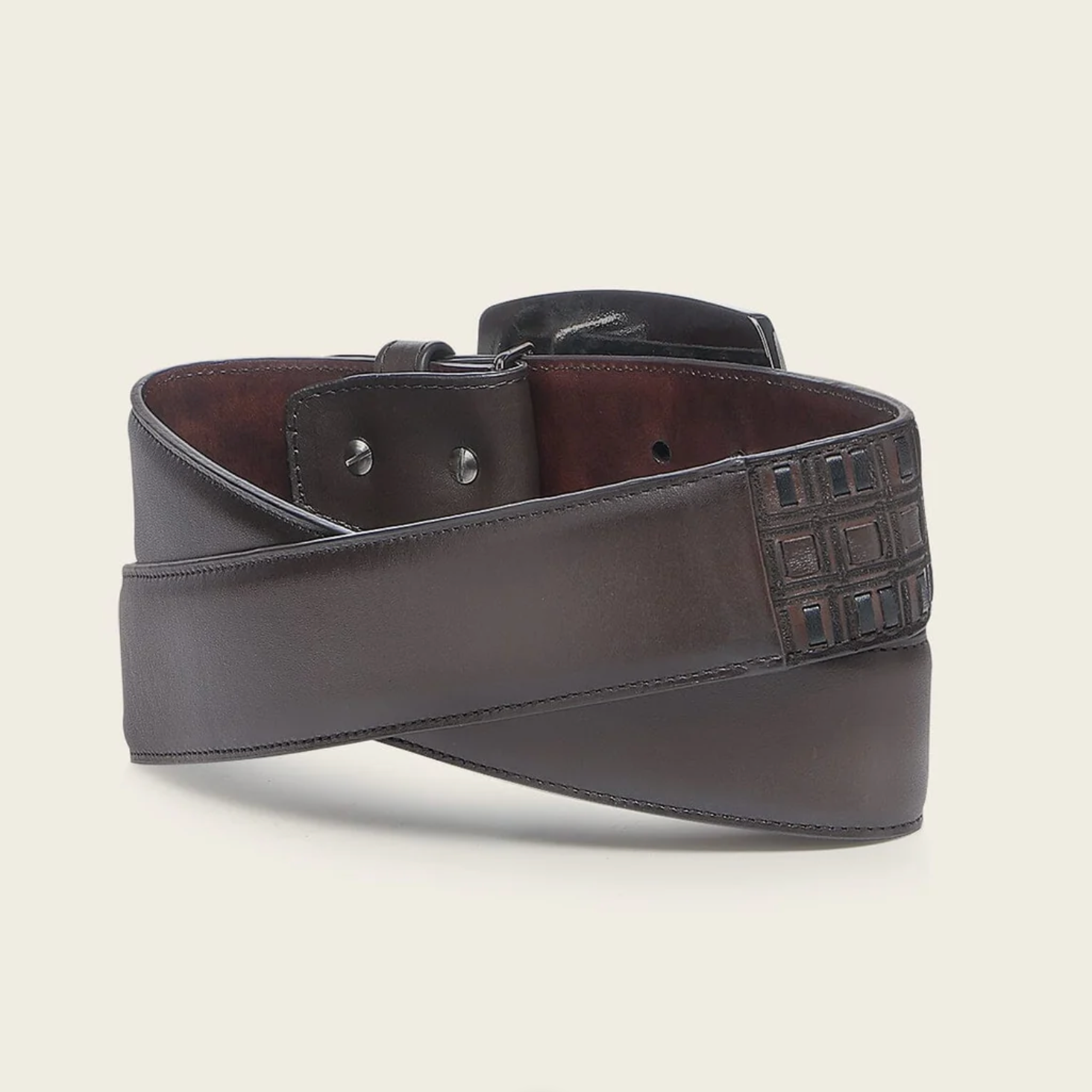 Cuadra Genuine Leather Belt rolled back side view in brown leather