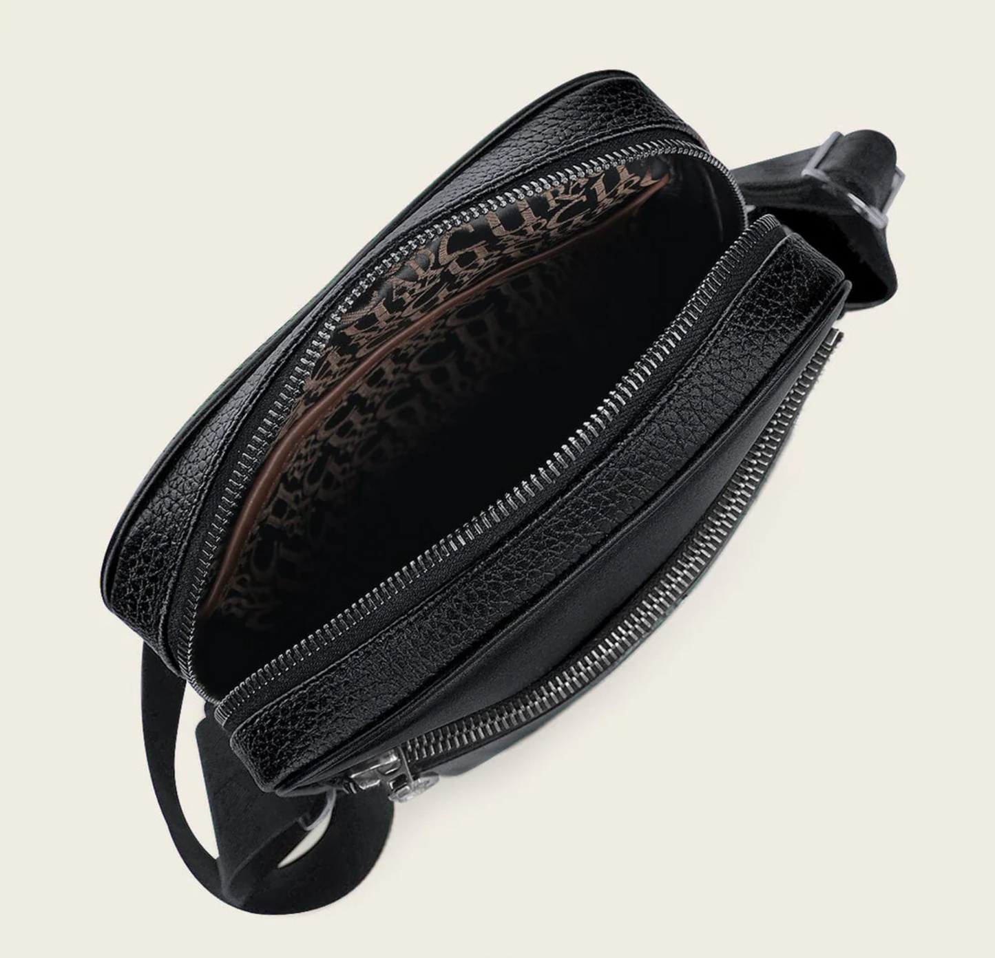 Bolso negro para hombre de piel de raya con cremallera