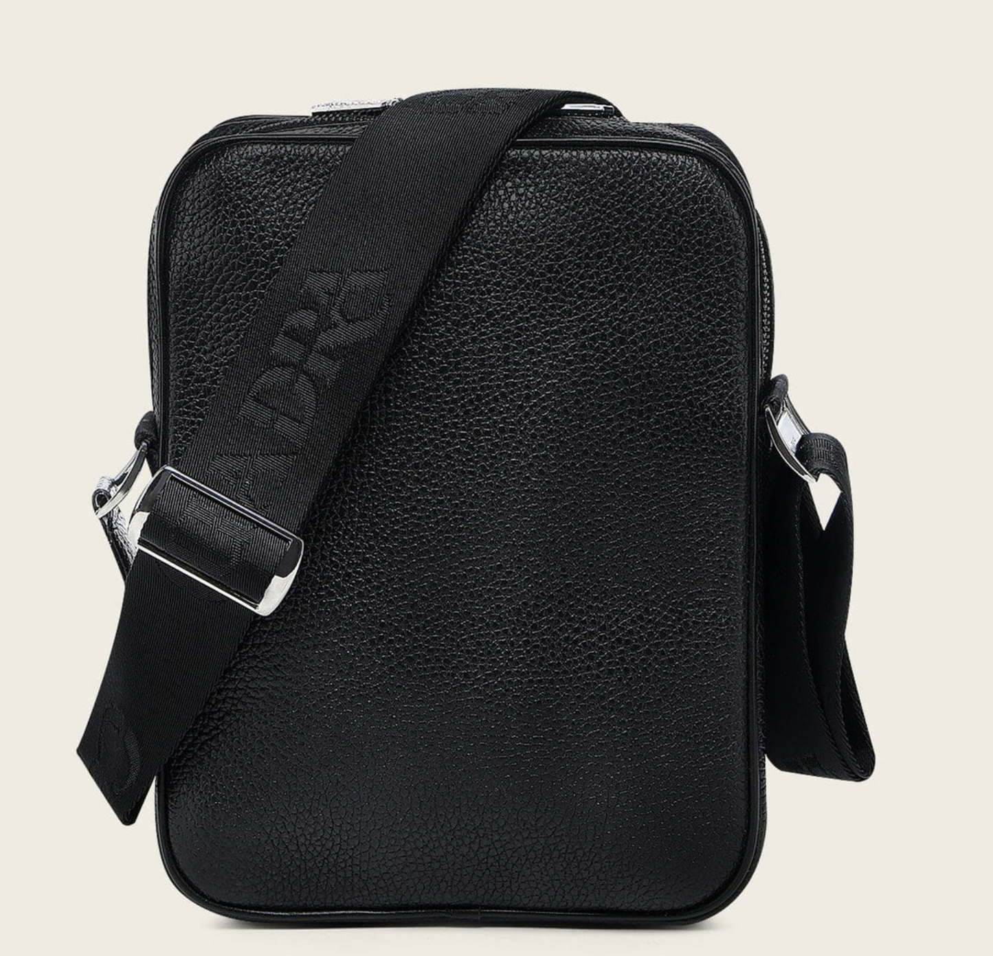 Bolso negro para hombre de piel de raya con cremallera