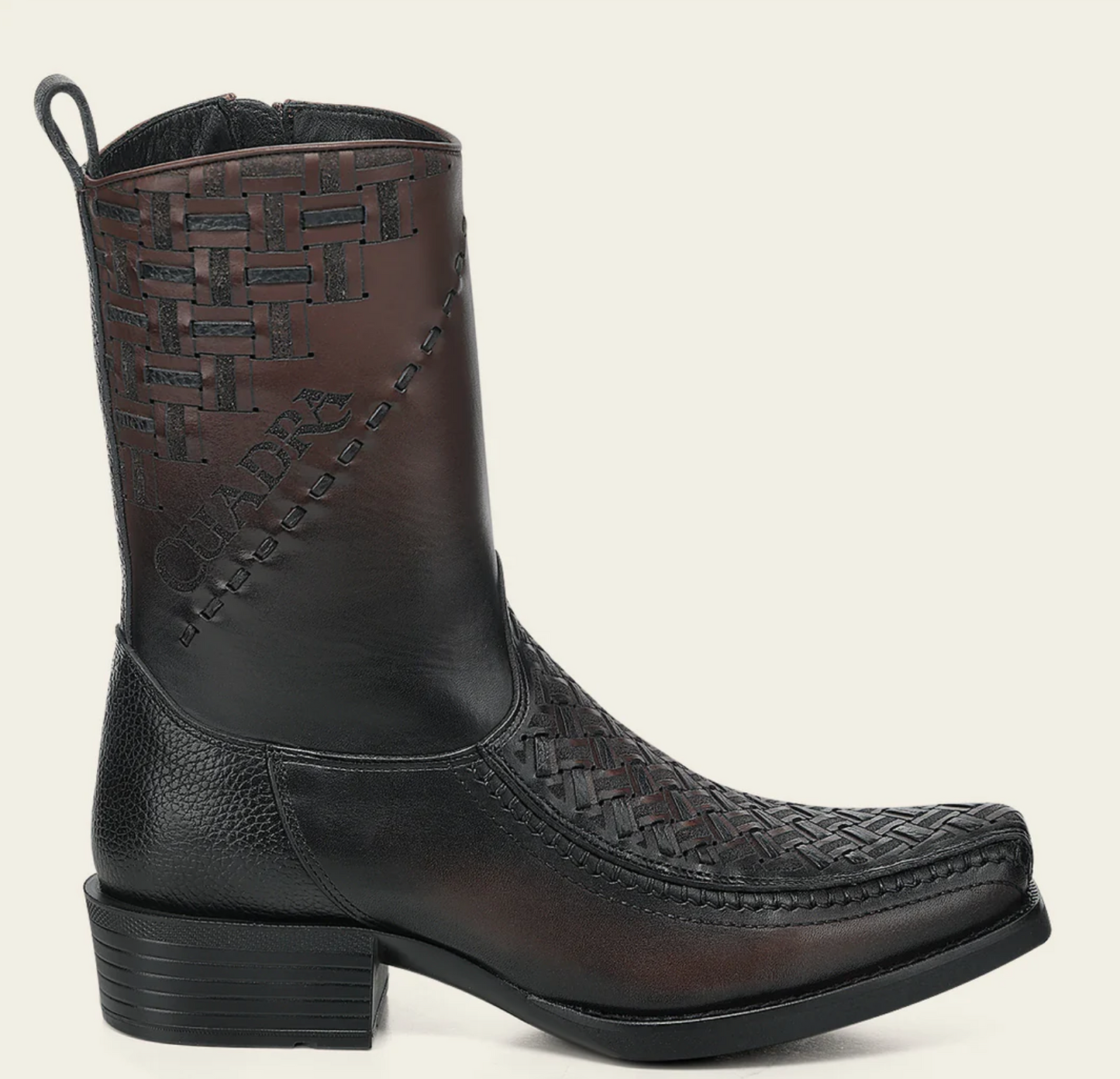 Cuadra Chocolate Laser & Woven Narrow Square Toe Western Boot side view