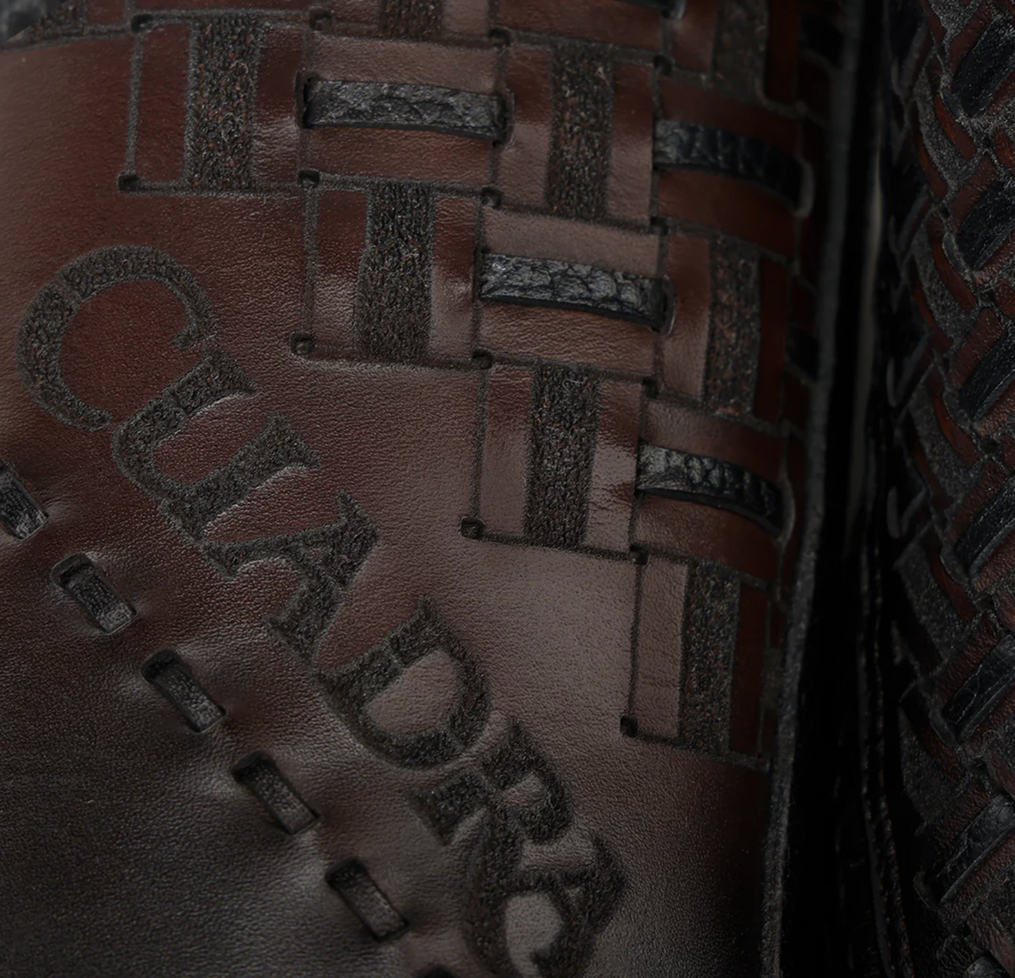 Cuadra Chocolate Laser & Woven Narrow Square Toe Western Boot laser detail