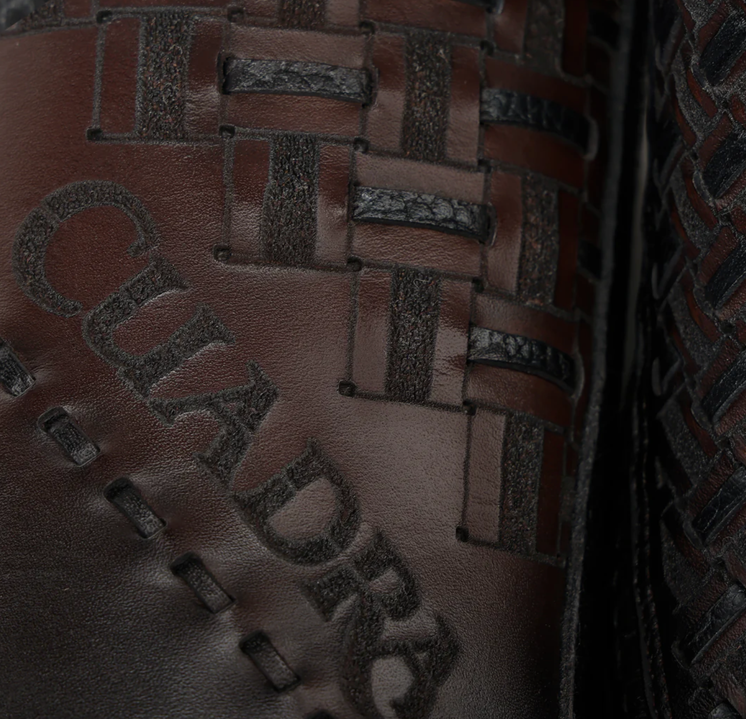 Cuadra Chocolate Laser & Woven Narrow Square Toe Western Boot laser detail
