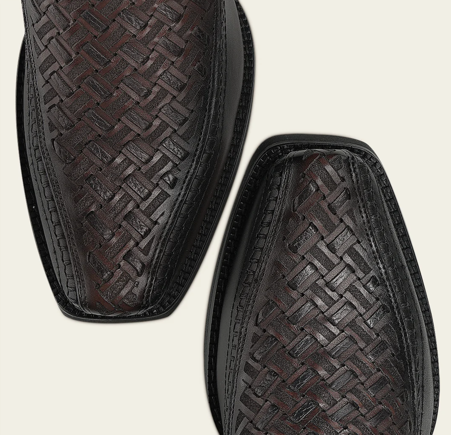 Cuadra Chocolate Laser & Woven Narrow Square Toe Western Boot woven leather detail