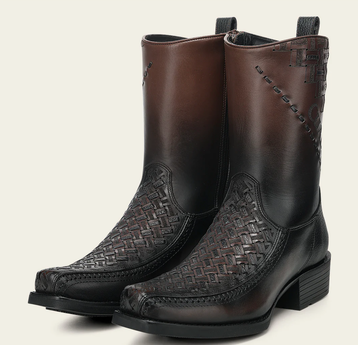 Cuadra Chocolate Laser & Woven Narrow Square Toe Western Boot pair view