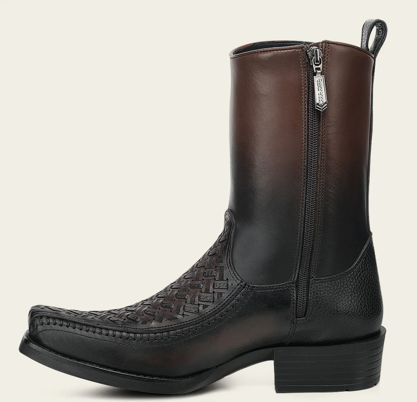 Cuadra Chocolate Laser & Woven Narrow Square Toe Western Boot side view