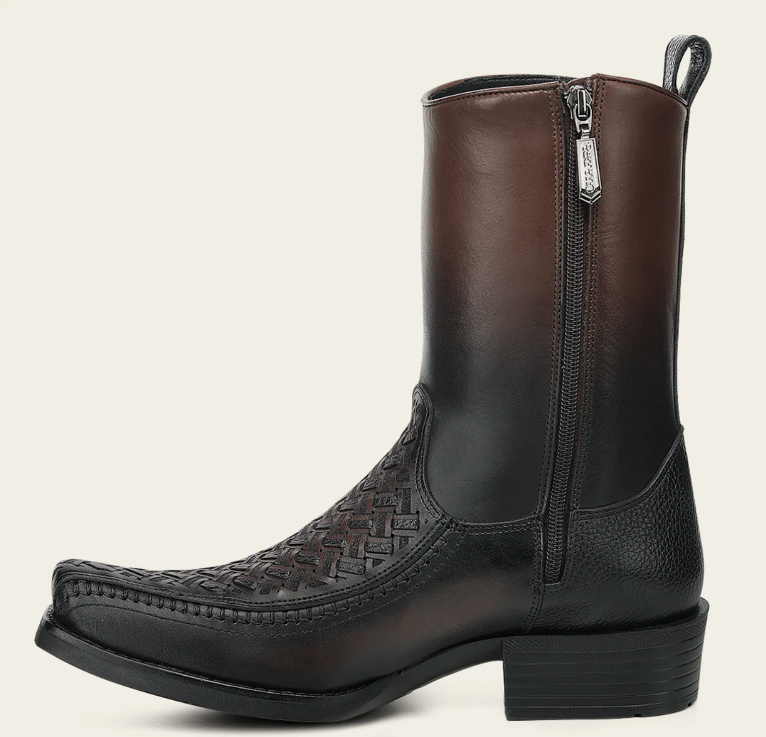 Cuadra Chocolate Laser & Woven Narrow Square Toe Western Boot side view