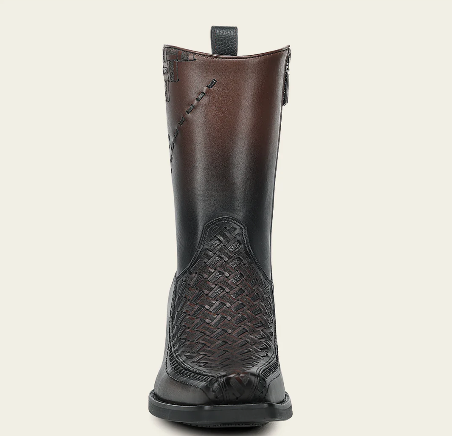 Cuadra Chocolate Laser & Woven Narrow Square Toe Western Boot front view