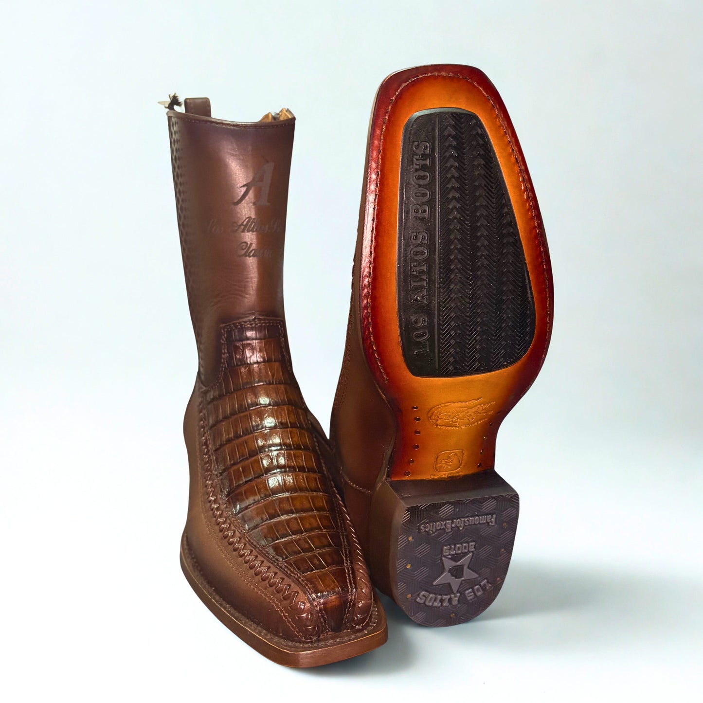 Los Altos caiman belly boot outsole view