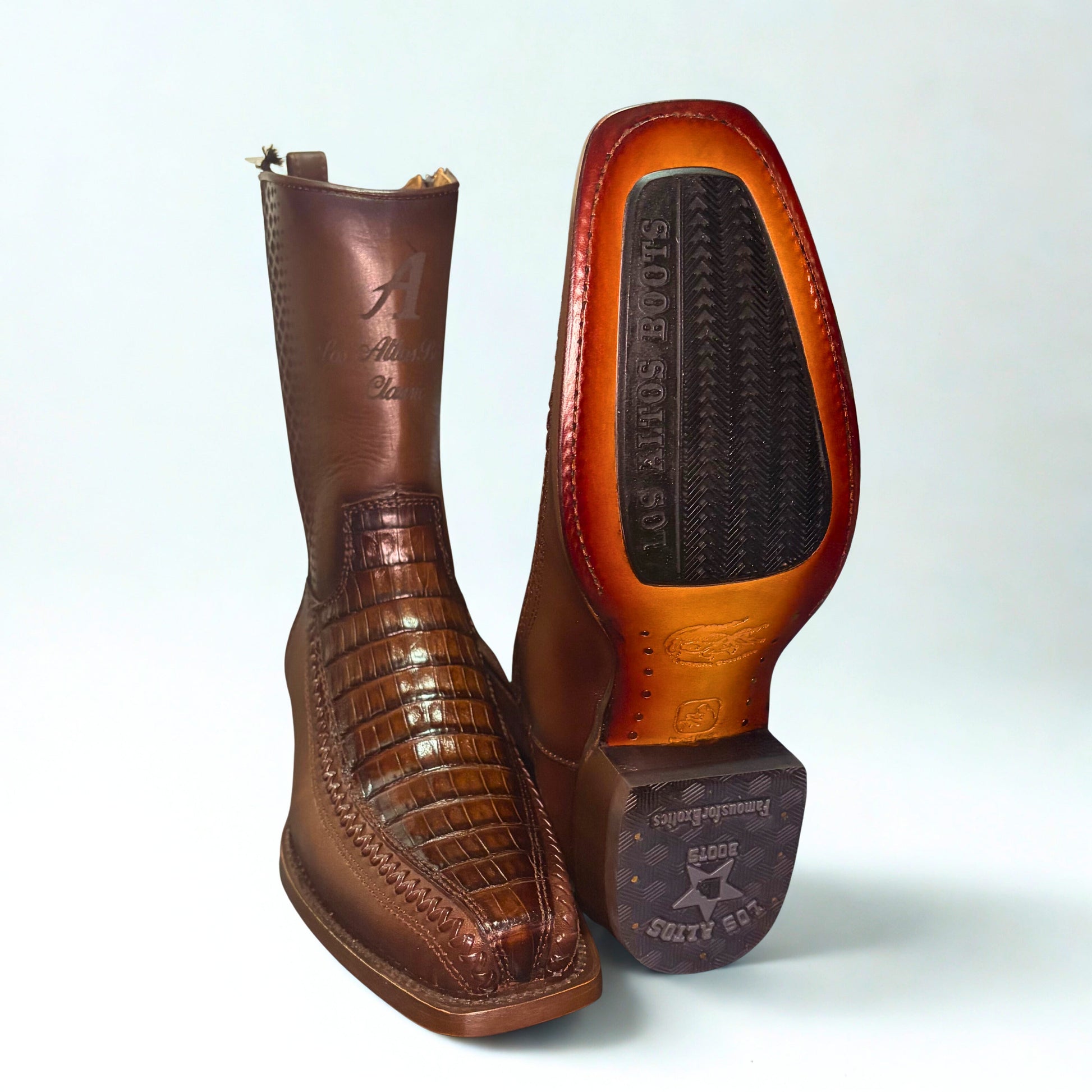 Los Altos caiman belly boot outsole view