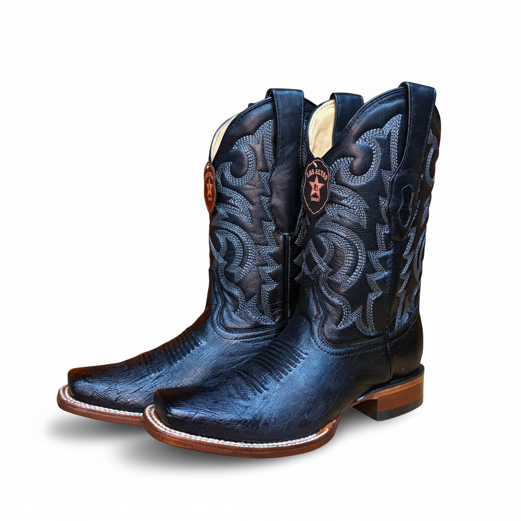 Los Altos Smooth Ostrich Black Rodeo Square Toe Boot front angle pair view