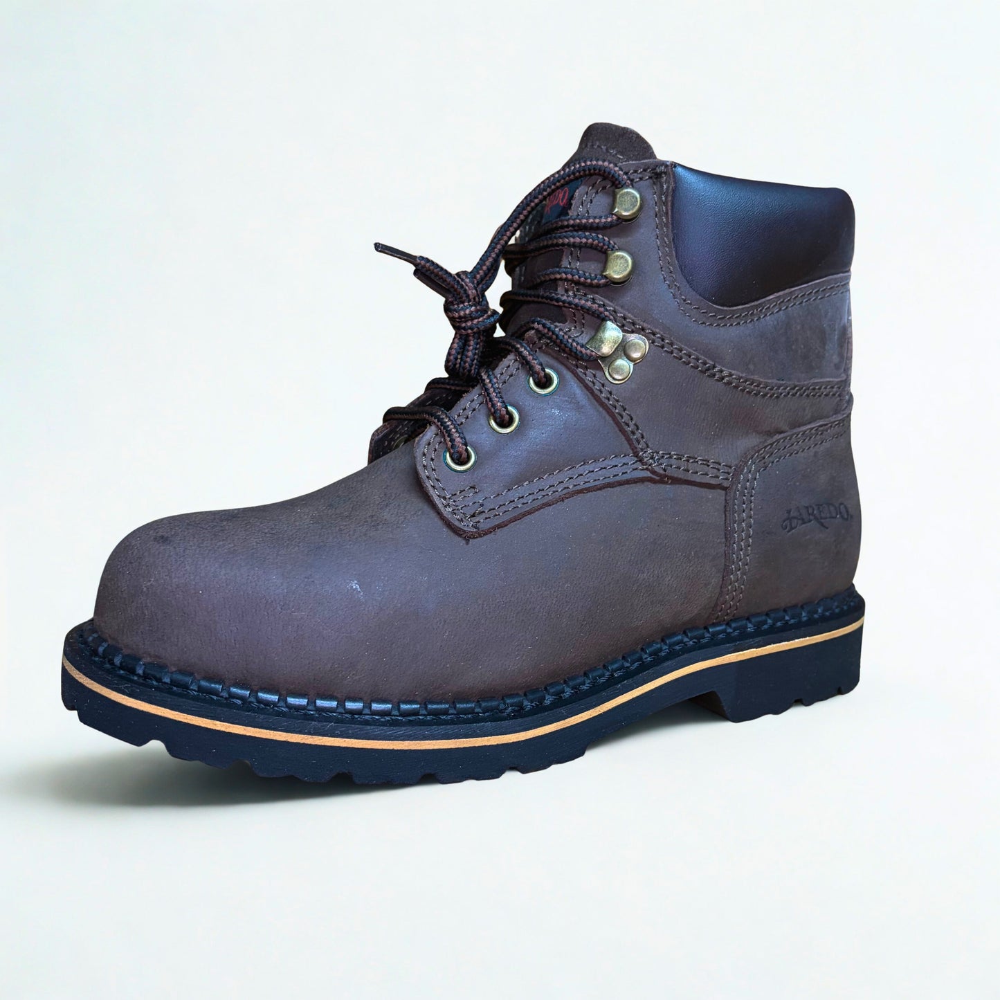 Laredo Hub & Tack Steel Toe Boot brown leather work boot front angle view