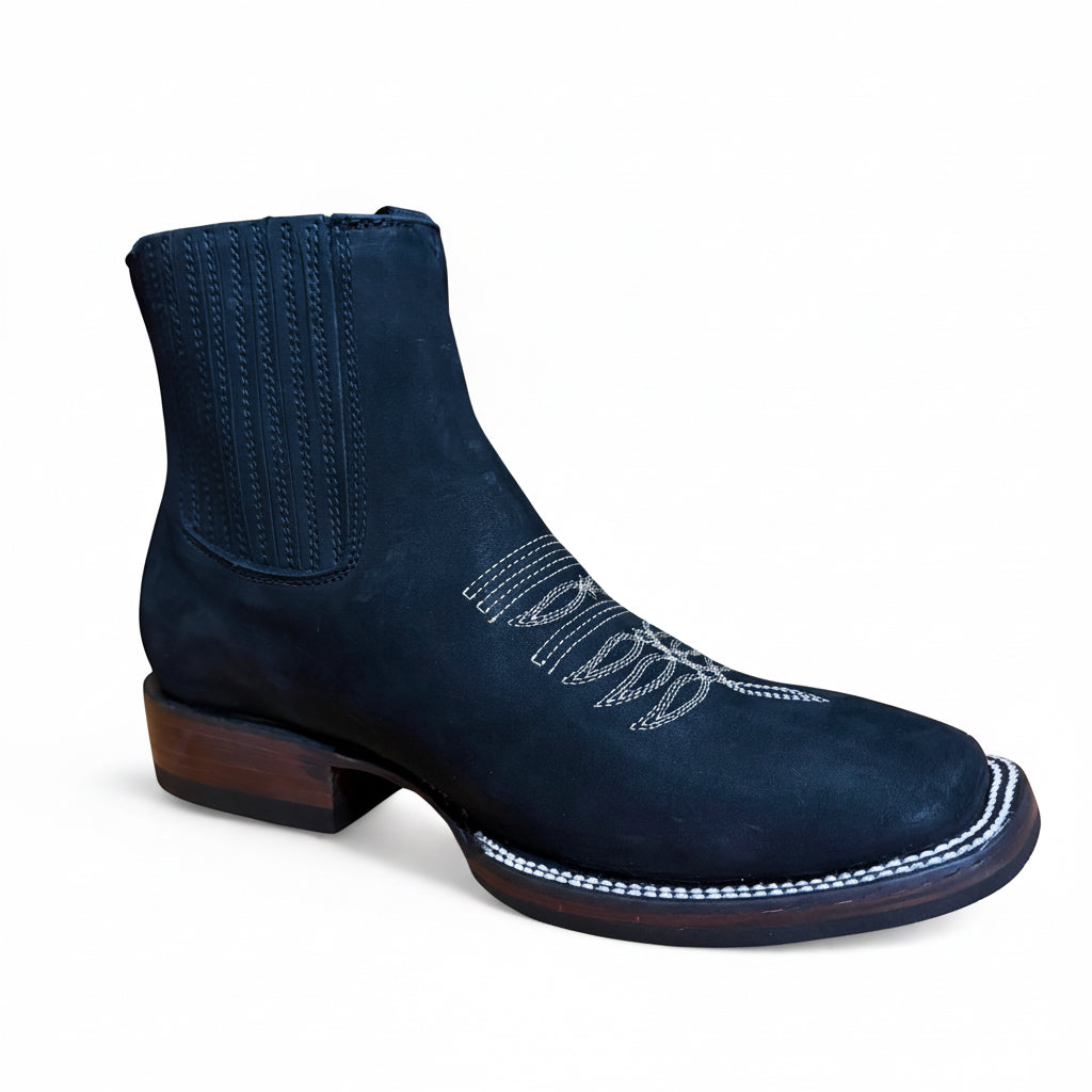Cerro 1710 Nubuck Black Square Toe Botin black nubuck leather boot angled front view