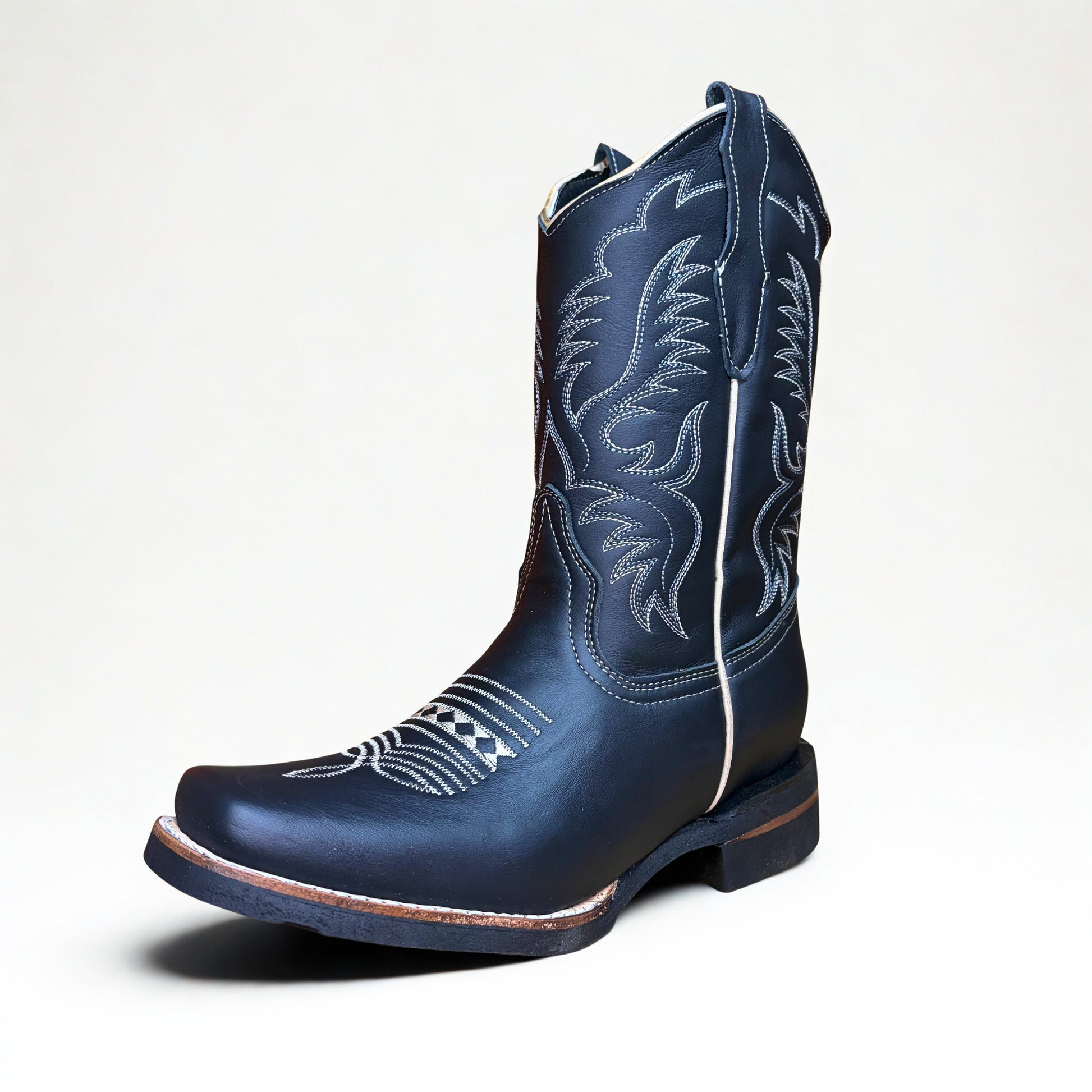 Front angled view of Arius Napa Black Rodeo Boots in black leather