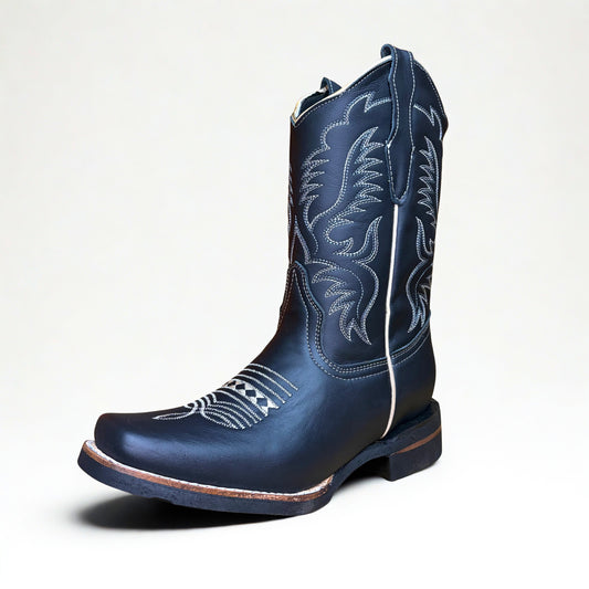 Front angled view of Arius Napa Black Rodeo Boots in black leather