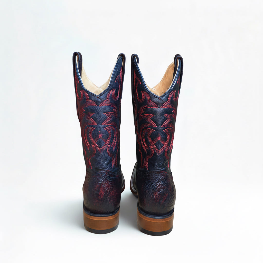 Los Altos rodeo square toe ostrich boot rear view