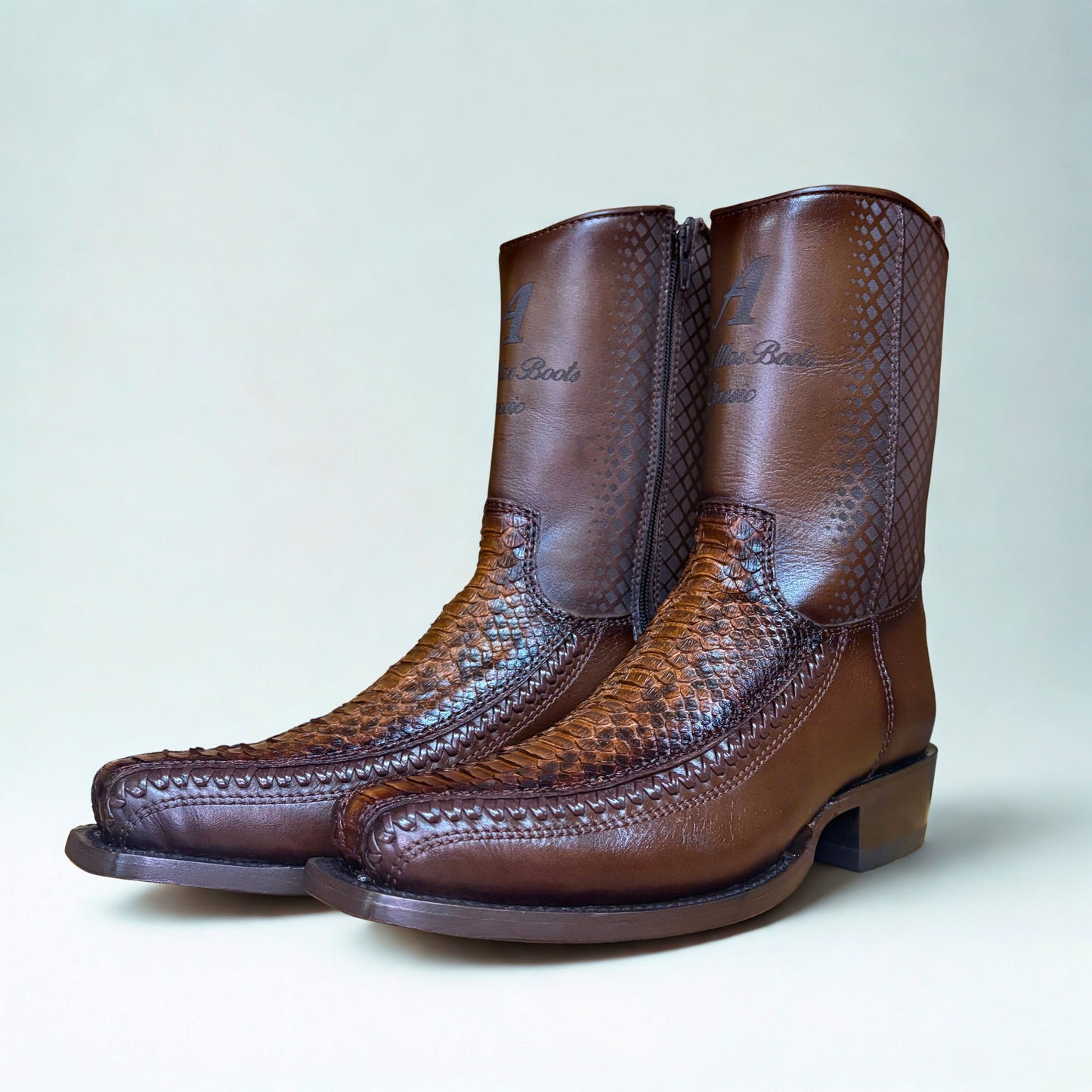 Los Altos Python Porto Faded Brown 7X Toe Low Shaft Boot angled side view