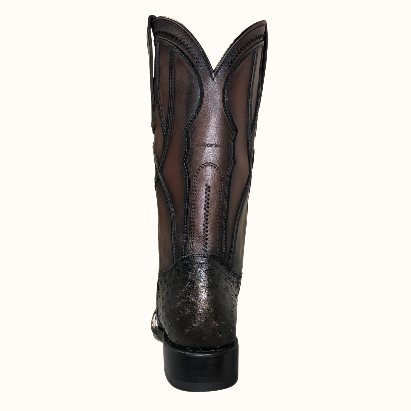 Cuadra Gold Ostrich Embroidered Square Toe Boots back shaft view
