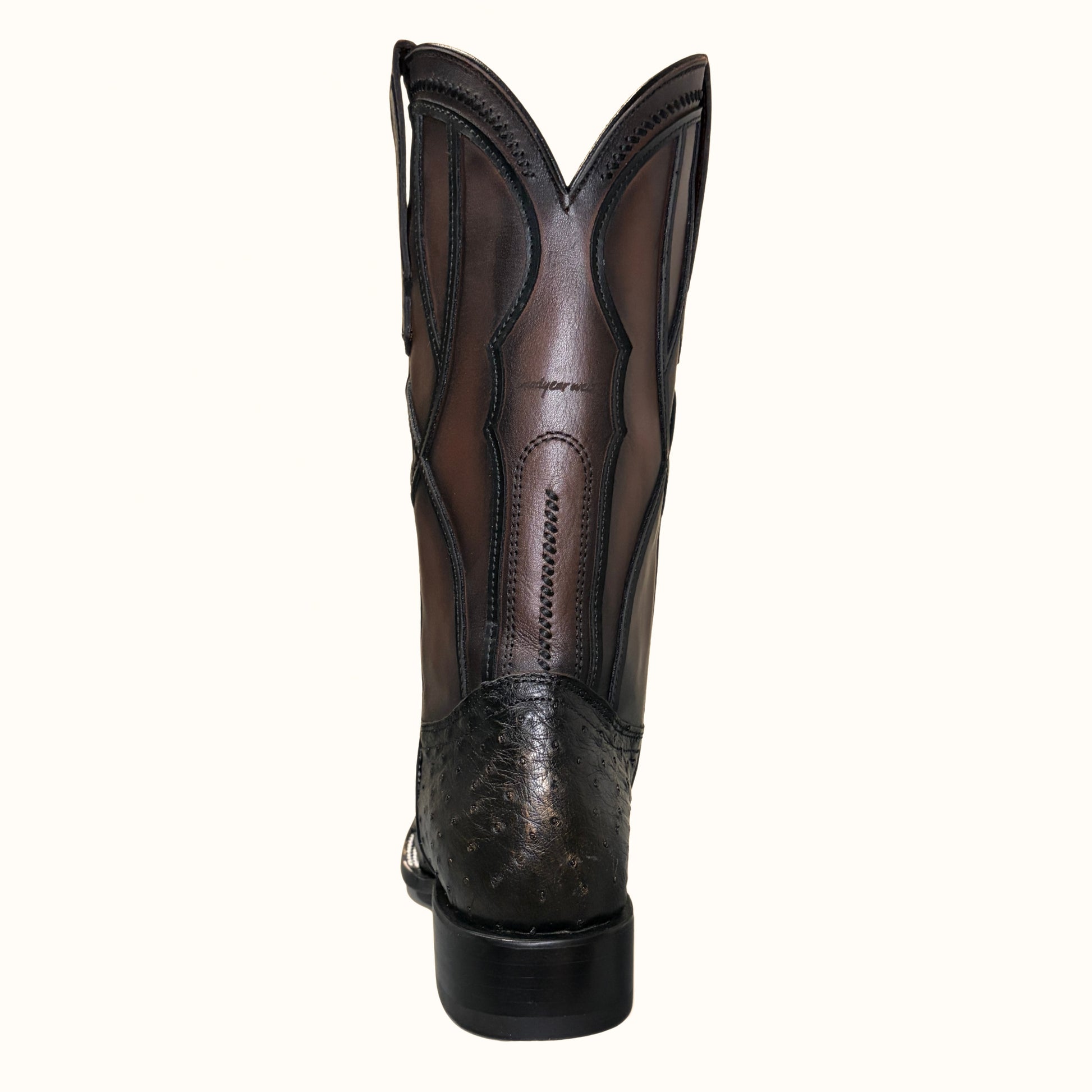 Cuadra Gold Ostrich Embroidered Square Toe Boots back shaft view