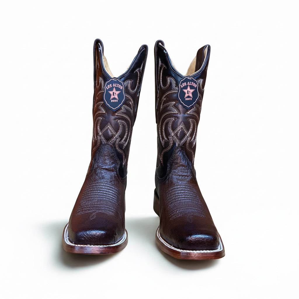 Los Altos smooth ostrich faded brown rodeo square toe boot front pair view