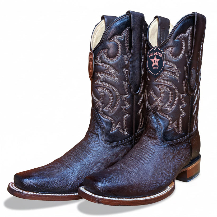 Los Altos smooth ostrich faded brown rodeo square toe boot front angle pair view