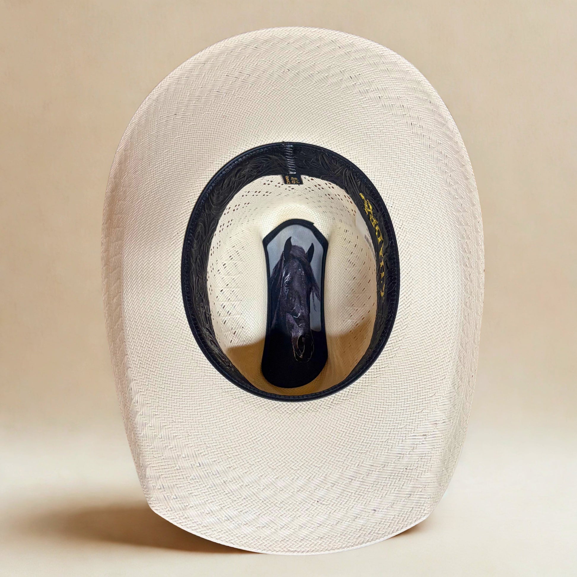 Interior sweatband and hatband view of Cuadra Stallion Reparo 50X Ivory Hat
