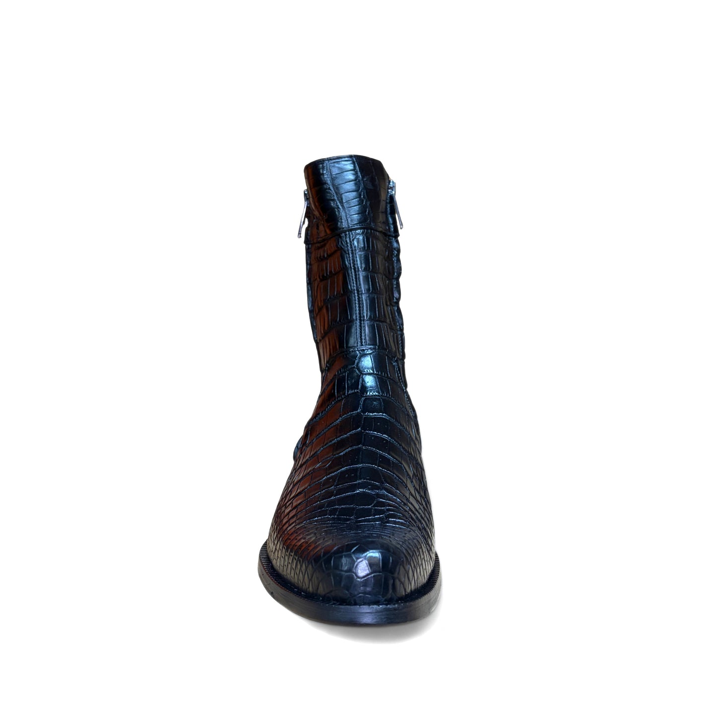 Cuadra Men’s Black Alligator Zipper Round Toe Boot front view showing round toe
