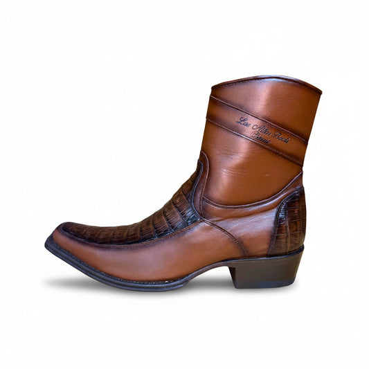 Caiman Belly Faded Brown Narrow Square Toe Boot