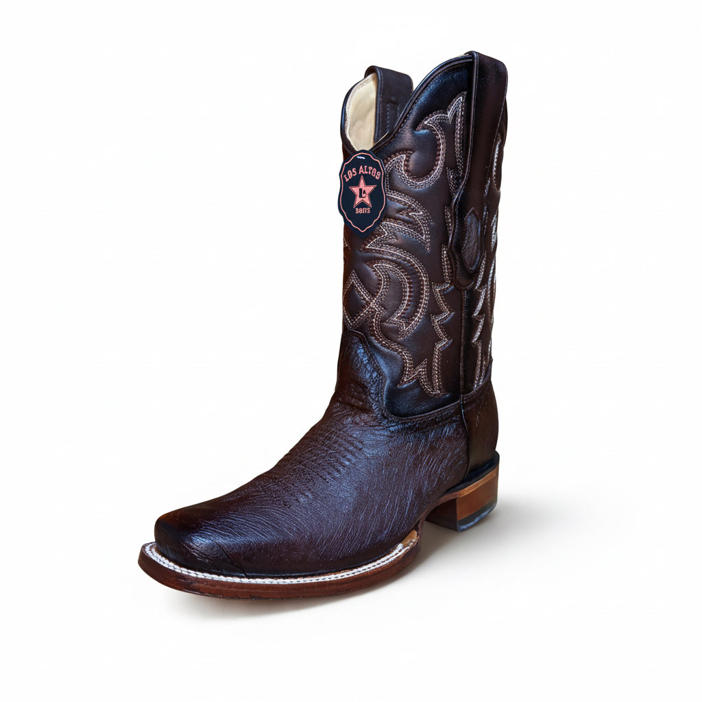 Los Altos smooth ostrich faded brown rodeo square toe boot front angle view